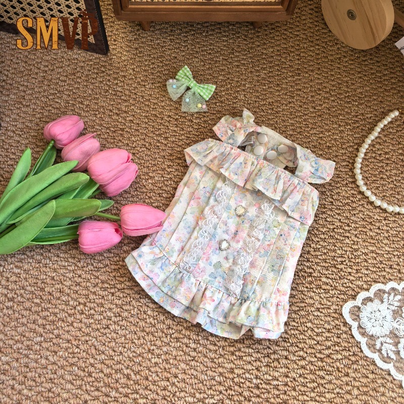 Lace Trim Cami - Pastel Floral Pet Cami Dress Ruffle