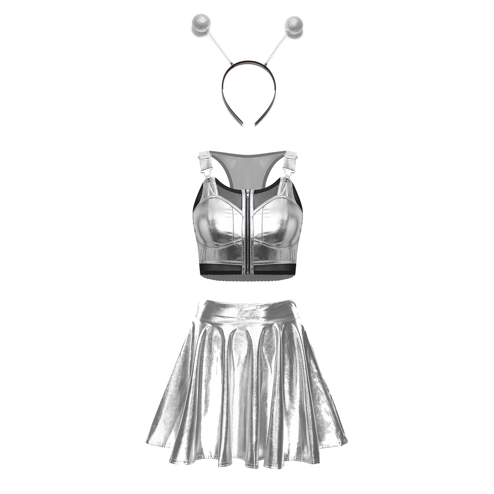 Women Metallic Shiny Alien Cos - Women'S Fashion Vest Tops 评论和价格