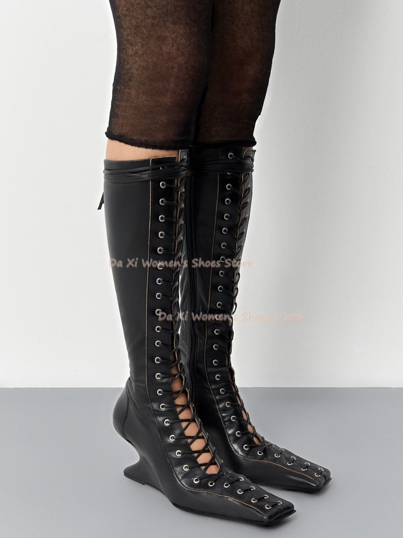 Square Toe Wedge Heel Instep C - Women'S Fashion Knee High Boots 评论和价格