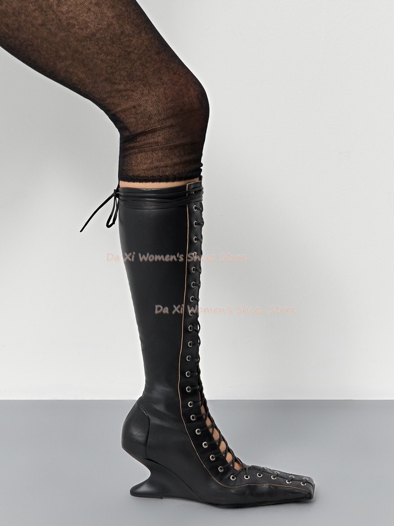 Square Toe Wedge Heel Instep C - Women'S Fashion Knee High Boots 评论和价格