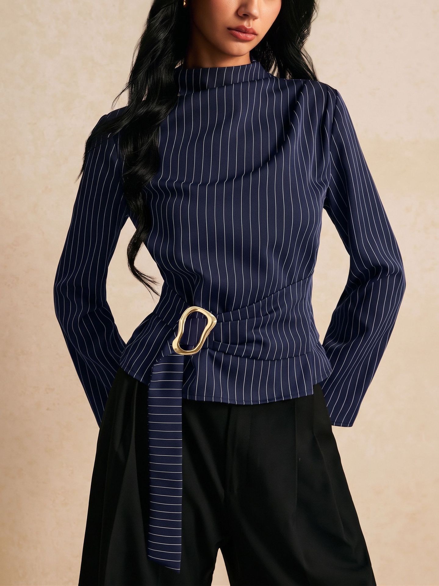 Tie Bell Sleeve Top Fitted Wai - Women Fashion Necktie 评论和价格