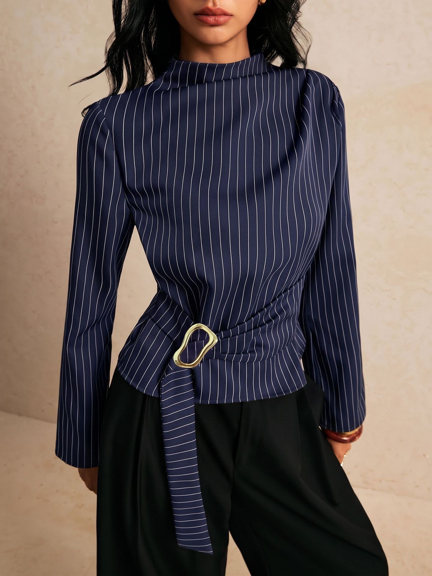 Tie Bell Sleeve Top Fitted Wai - Women Fashion Necktie 评论和价格