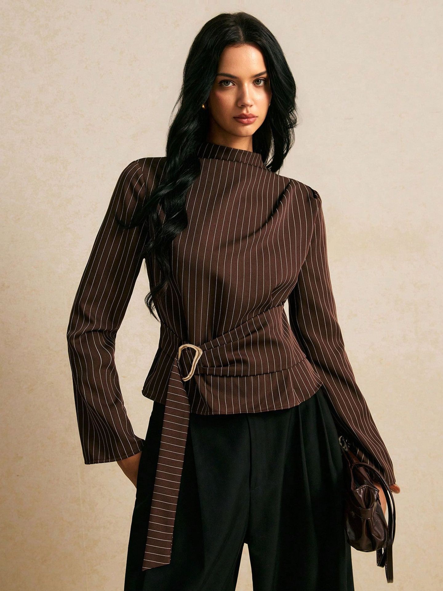 Tie Bell Sleeve Top Fitted Wai - Women Fashion Necktie 评论和价格