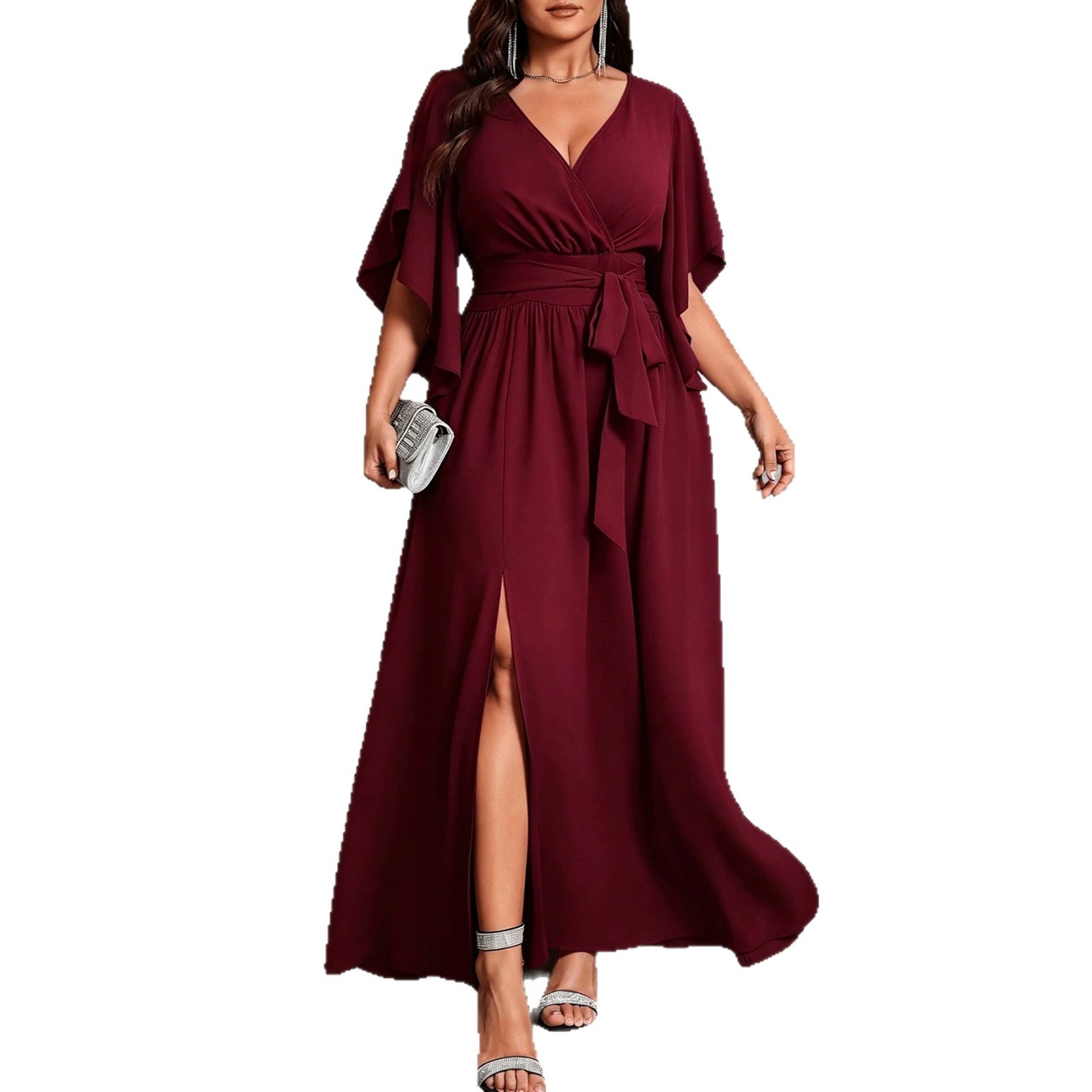 V Neck Short Sleeve Dress Flar - Women Fashion Necktie 评论和价格