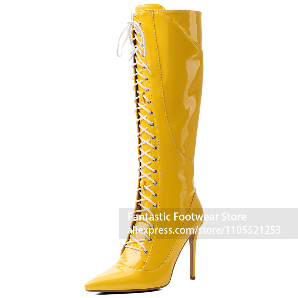 Yellow Patent Leather Upper Bo - Women Fashion Photoshoot 评论和价格