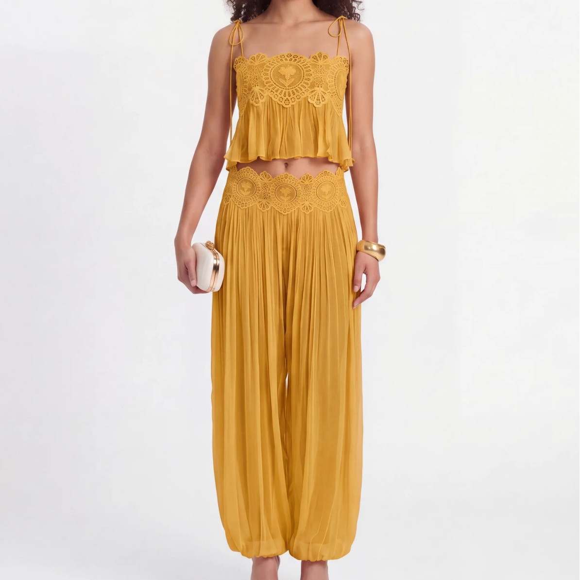 Women Long Pant Set Square Nec - Lace Trim Cami 评论和价格